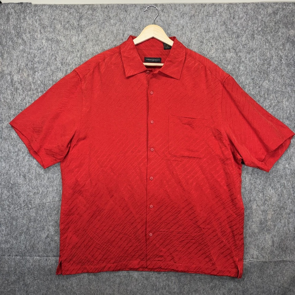 Jhane Barnes Linen Silk Blend Button Shirt Men's XL Short Sleeve Red Breathable